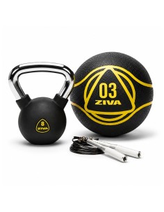 Kit ZIVA Chic Funcional | Kettlebell 8 kg + Balón 3 kg + Comba 2